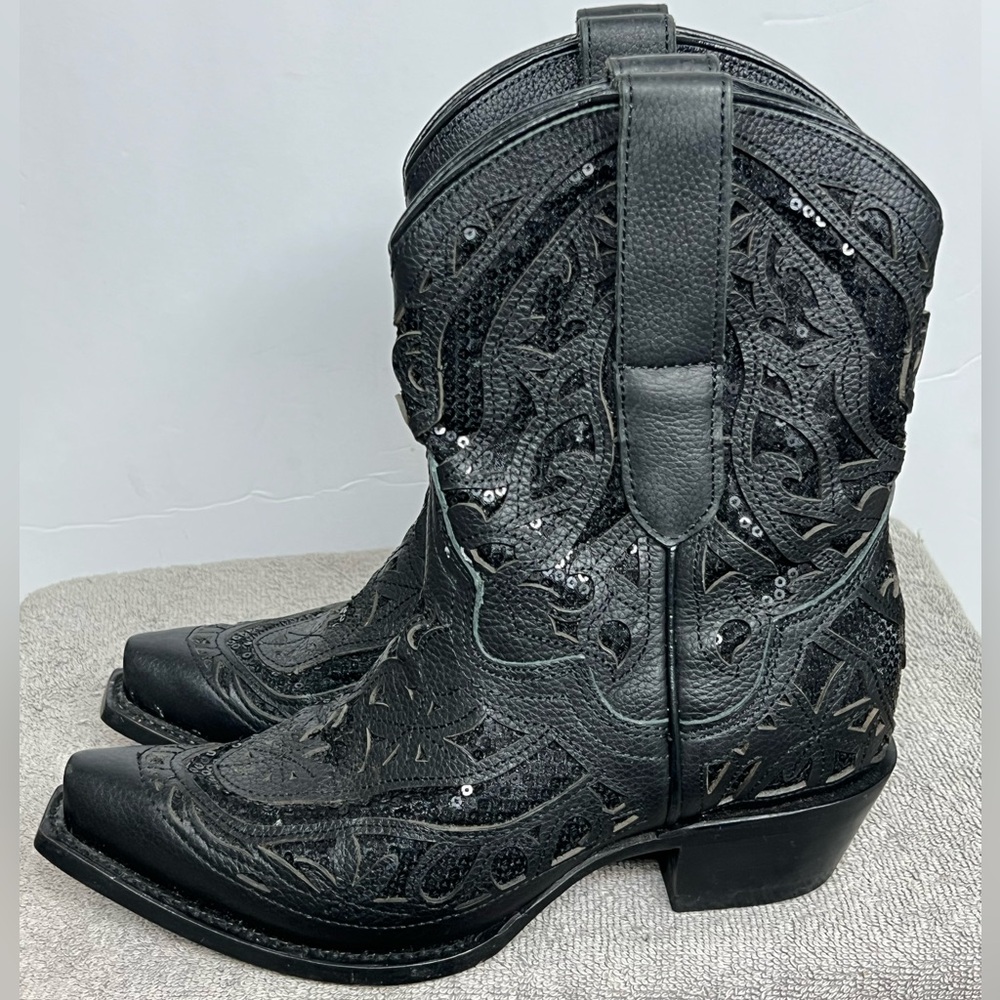 JB Dillon Reserve Womens Cowgirl Leather Boot Black Sequin Sz 6 B